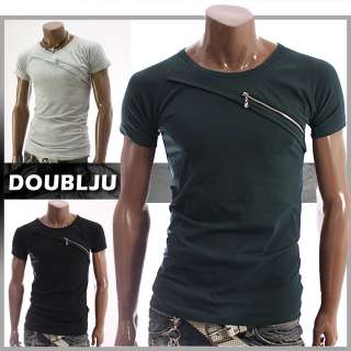 Doublju1 Mens Casual Zipper T Shirts Tee BLACK/GREEN (JJ01)  