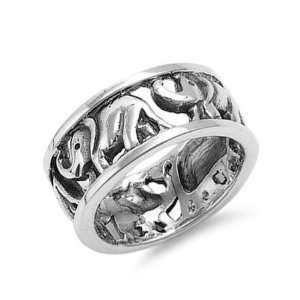  Sterling Silver Cutout Elephant Band Ring Size 7: Jewelry