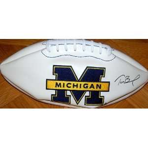com Michigan Wolverines Tom Brady Autographed / Signed Logo Football 
