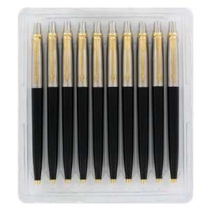   Black Gold Trim Ballpoint Pens, Medium Point, Blue Ink, 10/Pack