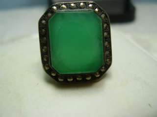Vintage Sterling Silver Marasite and Green Stone Ring  