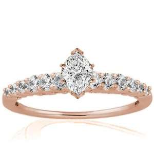  1.30 Ct Marquise & Round Diamond Engagement Ring Pave Set 