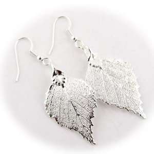  Silver Plated Birch Real Leaf Earrings: Jewelry