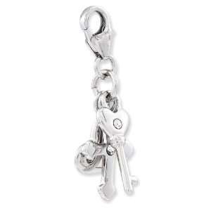    Sterling Silver Heart Cross and Key w/Lobster Clasp Charm Jewelry