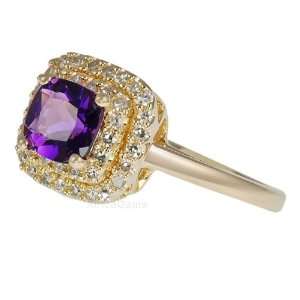 Deep Lavender Natural Amethyst set with Pave Diamonds in 14 kt Yellow 