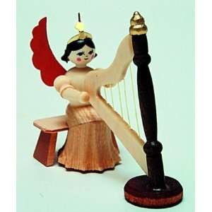 Angel Playing the Harp German Erzgebirge Wood Figurine  