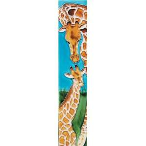  Hand Painted Two Giraffe Ceramic Art Tile 3x16in