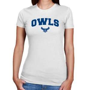 Rice Owls Ladies White Logo Arch Slim Fit T shirt:  Sports 