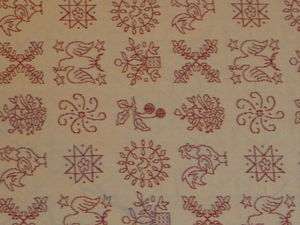 Rooster Eagle Pattern Quilted Upholstery White Red bty  