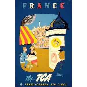  1954 France   fly TCA, Trans Canada Air Lines Poster