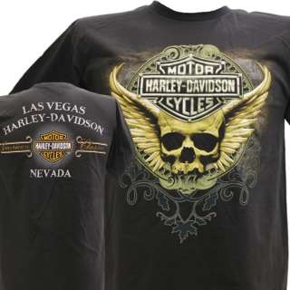 Harley Davidson Las Vegas Dealer Tee T Shirt Skull BLACK MEDIUM 