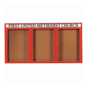  3 Door Aluminum Framed Bulletin Board W/ Header Red Powder 