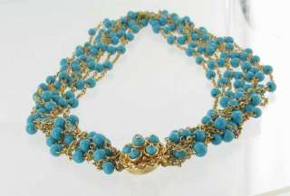 VINTAGE BEAD GOLD CHAIN 9STRAND FAUX TURQUOISE NECKLACE  