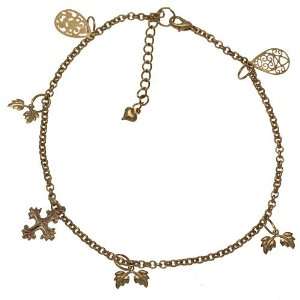  BINATA Gold Plated Cross and Leaves Ankle Chain Jewelry