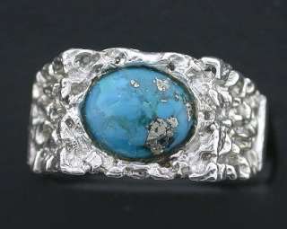 Sterling Silver Solid Turquoise Nugget Ring Size 10  
