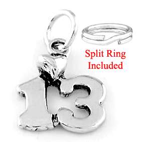 SILVER 13 W/ HEART/ TEENAGER CHARM WITH SPLIT RING  