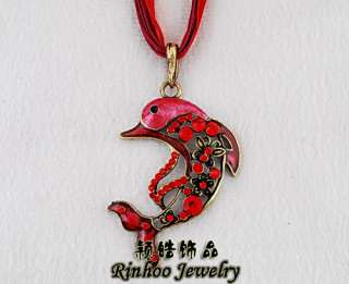 6X 45+7cm Dophin rhinestone&alloy pendant necklace free  