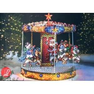   In. Holographic Animated Christmas Santa & Snowman Carousel Yard Art