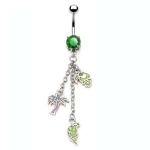    Navel ring with tropical parrotS and palm tree dangles Jewelry