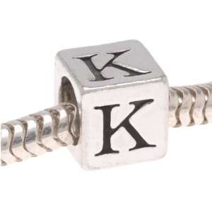  Large Hole Lead Free Pewter Alphabet Bead Letter K 6.4mm 