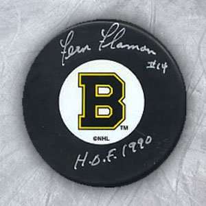  FERN FLAMAN Boston Bruins SIGNED Retro PUCK Sports 
