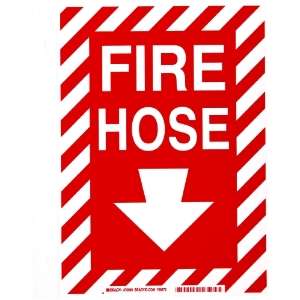  White on Red High Visibility Sign, Legend Fire Hose (with Down Arrow