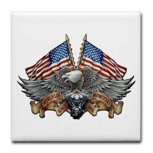  Tile Coaster (Set 4) Eagle American Flag and Motorcycle 