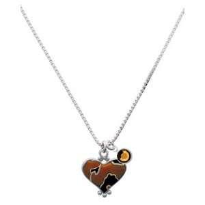Two Tone Enamel Cheetah Print Heart Charm Necklace with Smoked Topaz 