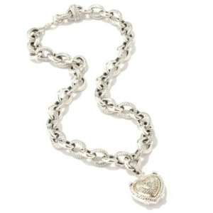   / 18K Gold 19 Diamond Accent Heart Charm Link Necklace: Jewelry