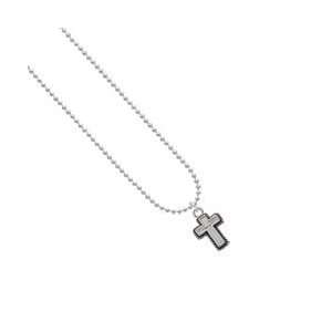  Silver Cross with Rope Border Ball Chain Charm Necklace 