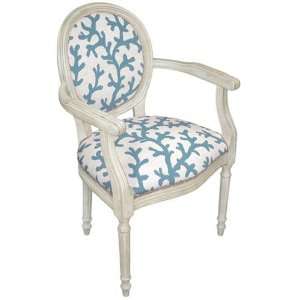   Blue Needlepoint Armchair in White Wash   100 Percent Wool Home