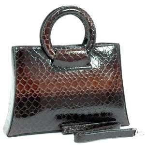  Snake Skin Embossed Purse Handbag   Two Tone Brown 