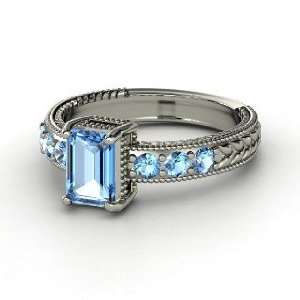  Emerald Isle Ring, Emerald Cut Blue Topaz Palladium Ring 