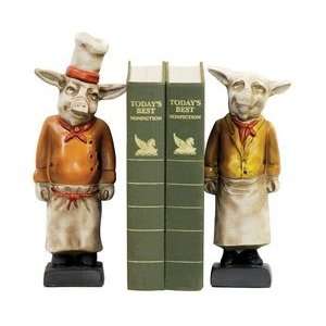   303300 Pair Chef Pig Bookends Bookend Painted