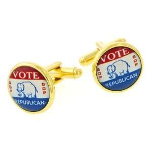  Gold plated Vote Republican Cufflinks. Made in the USA 