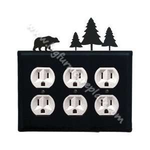  Wrought Iron Bear & Pine Triple Outlet Cover