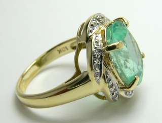 10tcw Radiant Oval Colombian Emerald & Diamond Cocktail Ring 10k 