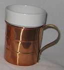 Metal 4 White Glass Lined Copper Cup w Brass Handle