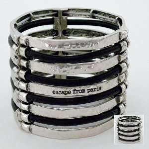  Metal & Leather Stretch Cuff Escape From Paris Jewelry