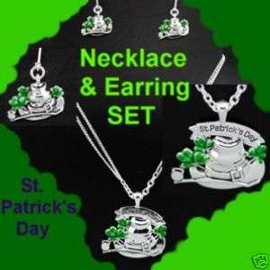 Necklace Earrings ST. PATRICKS DAY Clover Jewelry SET  