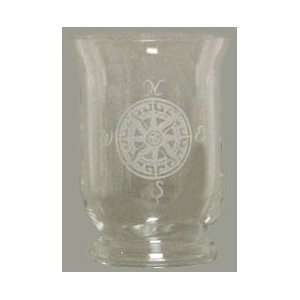 Individually Hand Etched Nautical Compass Glass Candle Shade 5.5H Set 