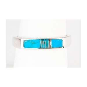  Navajo Silver Turquoise Inlay Band Ring Sz 8 By Sharon 