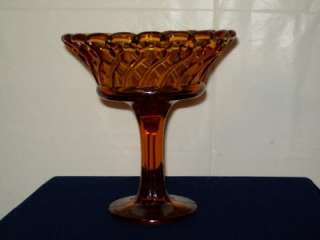 Vintage Amber Indiana Glass Compote Lace Edge/Crocheted Rim  