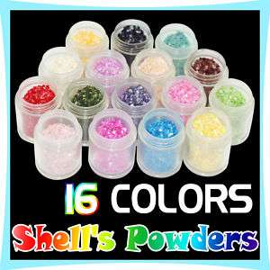 16 Colors SHELL GLITTER POWDER UV Nail Art Acrylic  
