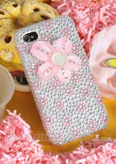 Apple iPhone 4G 4GS Pink Flower Silver Diamond Case  