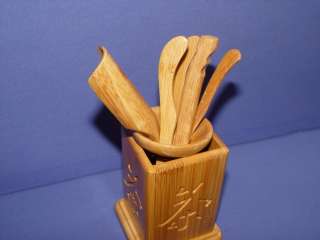Chinese bamboo cha dao scoop set with container  