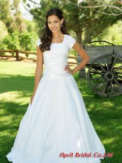 New White Satin Modest Wedding Dress Size 6  