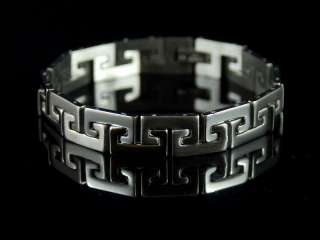 b309 Greek key Link Polish stainless steel bracelet men  