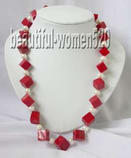 beautiful 24 red baroque coral white pearl necklace  