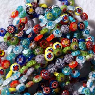 Colorful 8mm Flat Round Millefiori Glass Loose Beads FS  